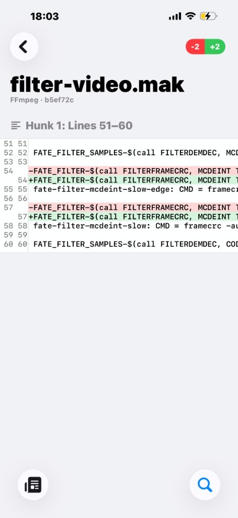 Diff view for a commit on Octodoge