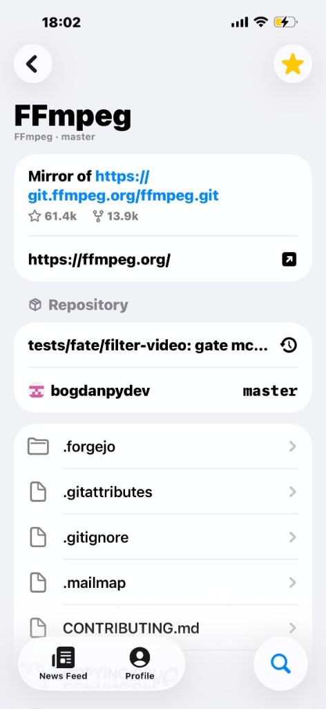 Repository view showing FFmpeg on Octodoge